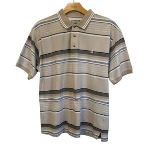 Keeler Bay Men’s XL Golf Polo Shirt 100% cotton Tans/Gray/White/Black Striped